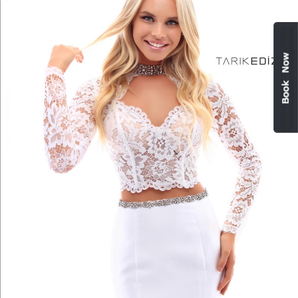 Long Sleeved Corset Style Two Piece Evening Gown